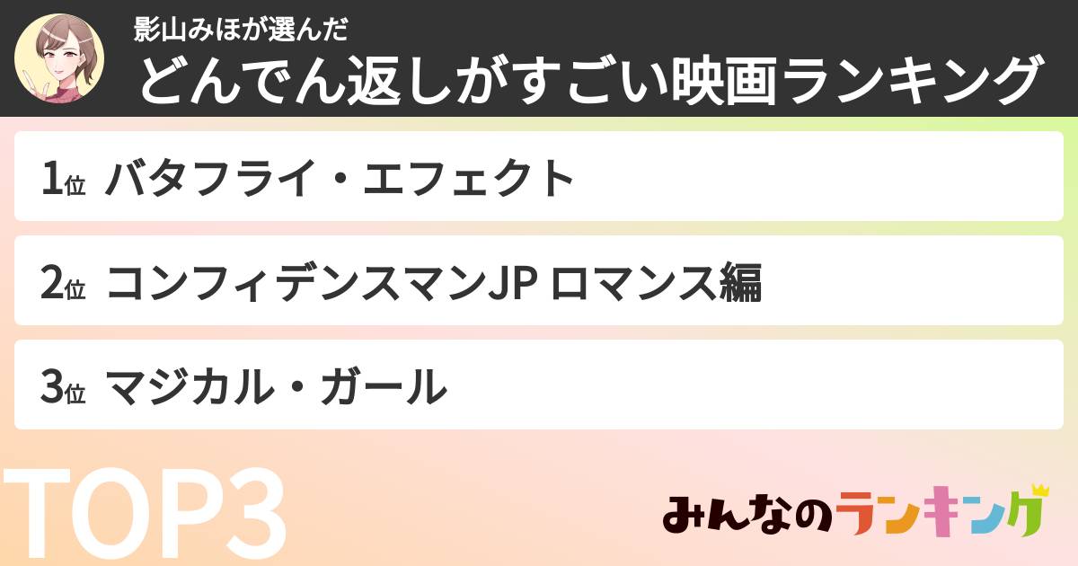 影山みほさんの「どんでん返しがすごい映画ランキング」