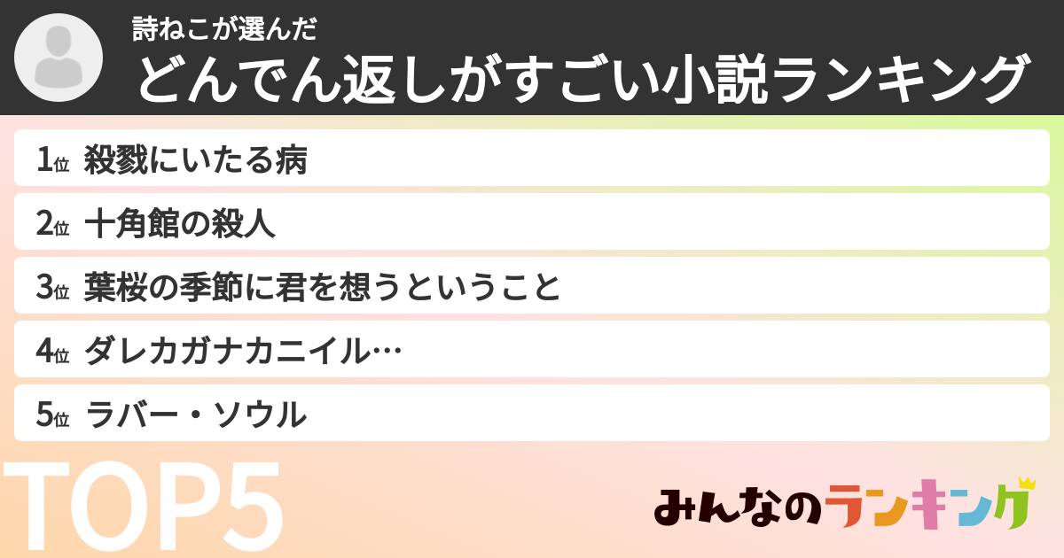 詩ねこさんの「どんでん返しがすごい小説ランキング」