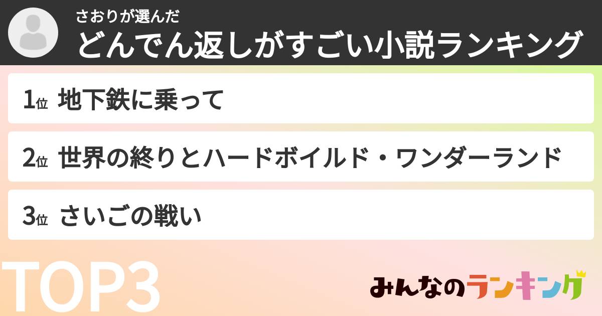 さおりさんの「どんでん返しがすごい小説ランキング」