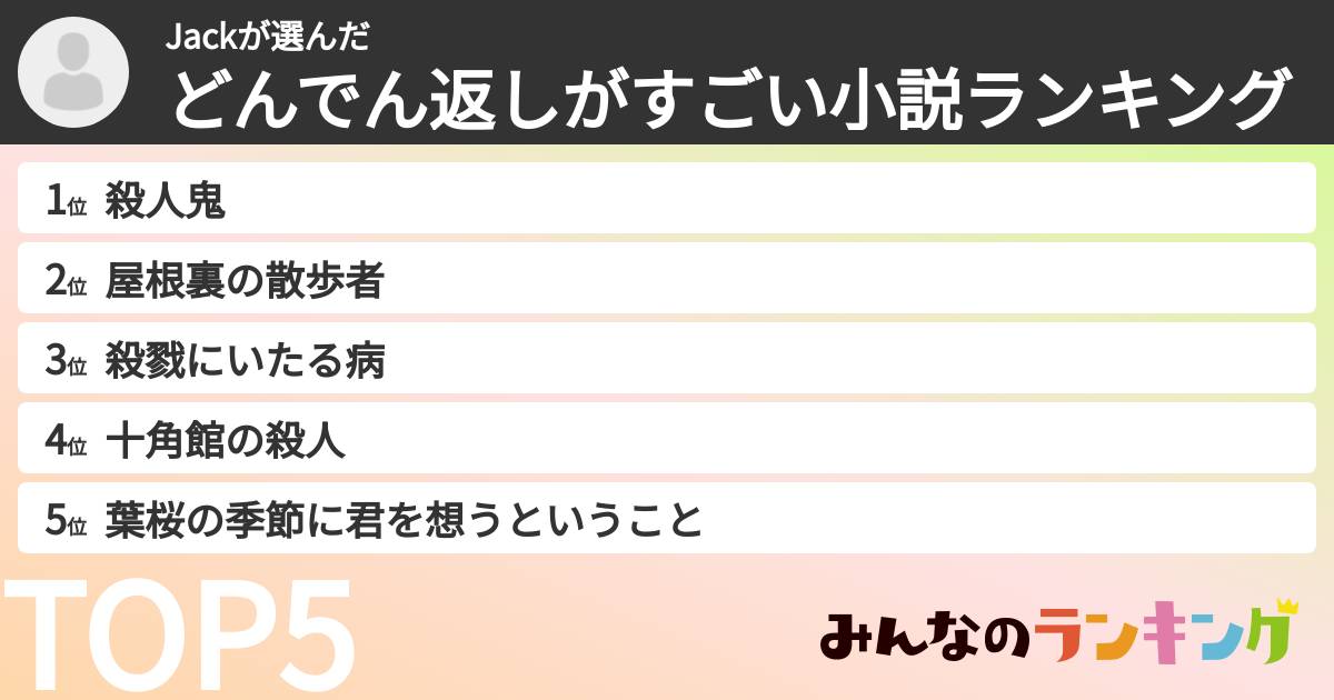 Jackさんの「どんでん返しがすごい小説ランキング」