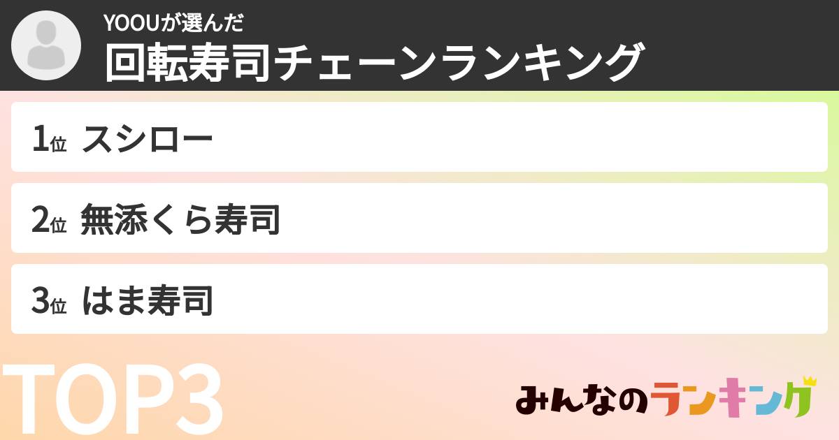 YOOUさんの「回転寿司チェーンランキング」