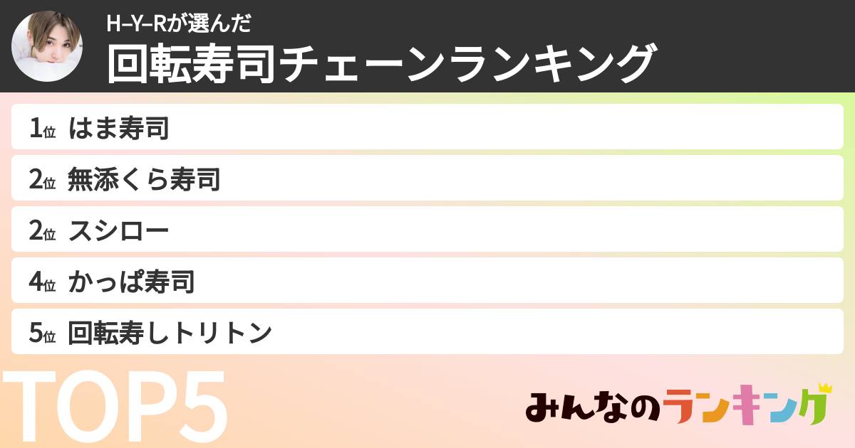 H–Y–Rさんの「回転寿司チェーンランキング」