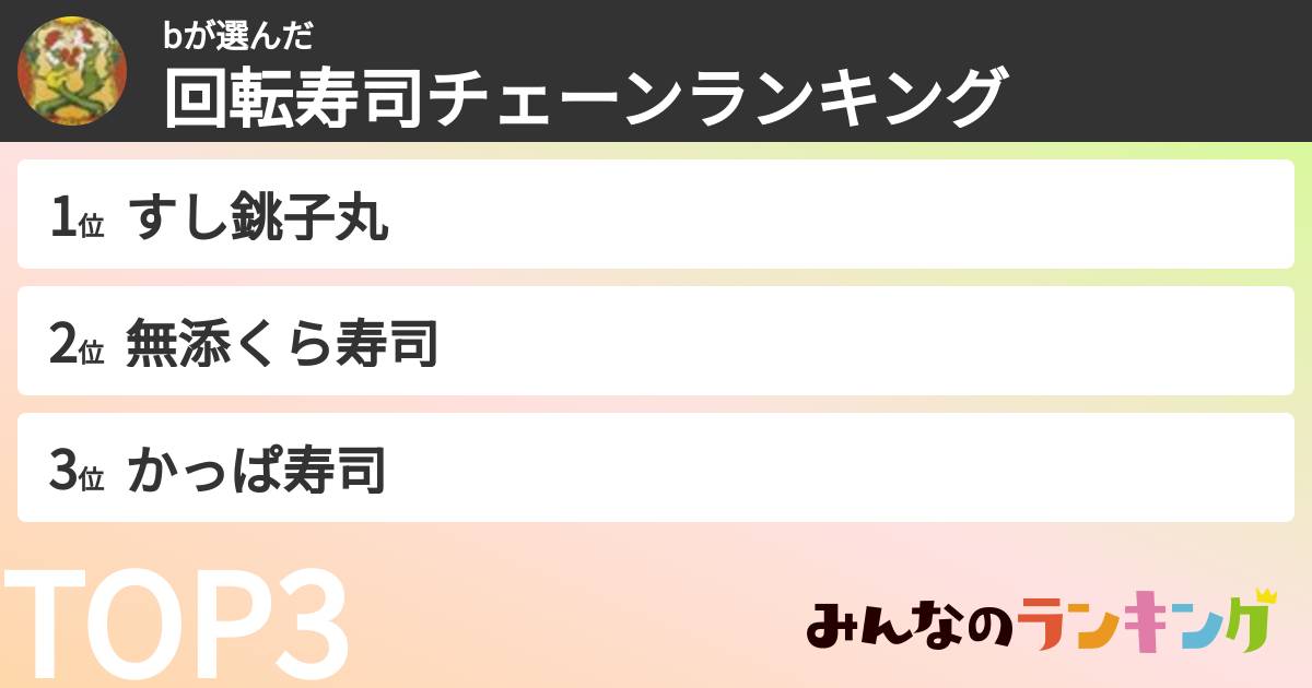 bさんの「回転寿司チェーンランキング」