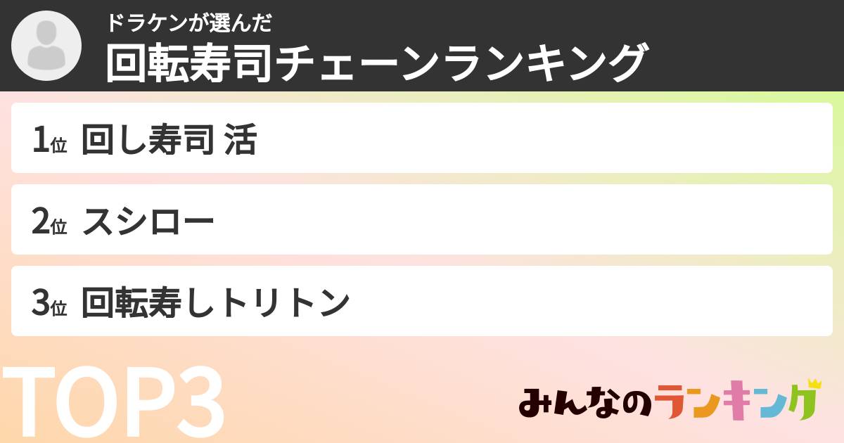 ドラケンさんの「回転寿司チェーンランキング」