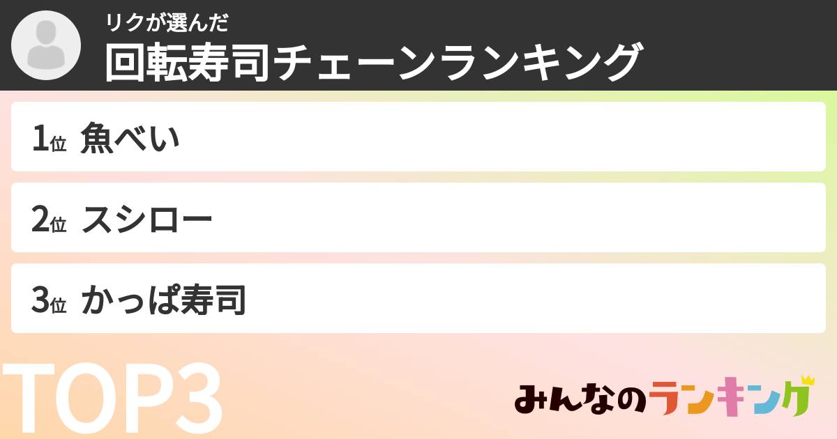 リクさんの「回転寿司チェーンランキング」