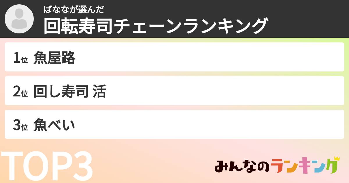 ばななさんの「回転寿司チェーンランキング」