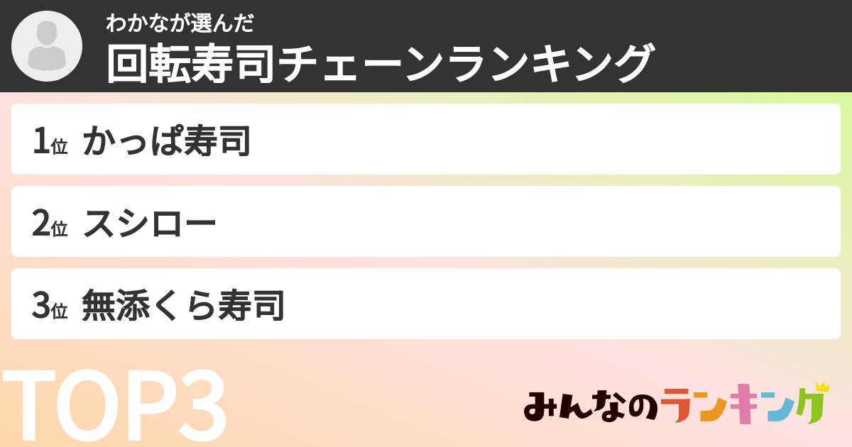 わかなさんの「回転寿司チェーンランキング」