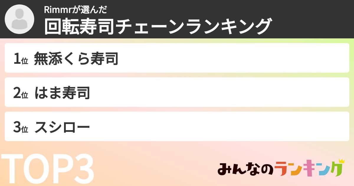 Rimmrさんの「回転寿司チェーンランキング」