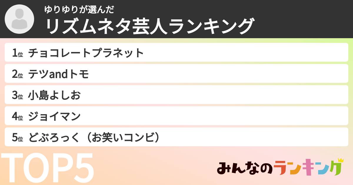 ゆりゆりさんの「リズムネタ芸人ランキング」