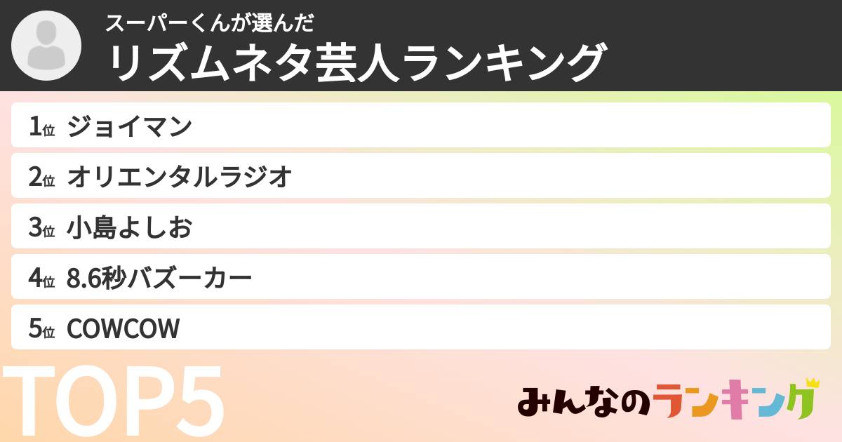 スーパーくんさんの「リズムネタ芸人ランキング」