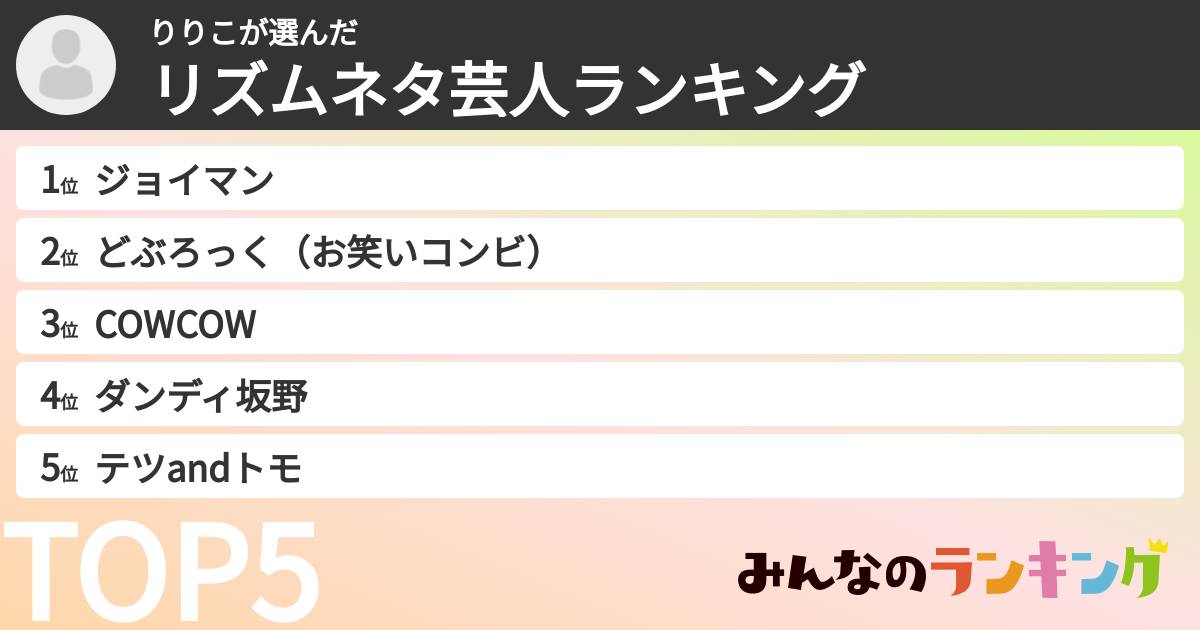 りりこさんの「リズムネタ芸人ランキング」