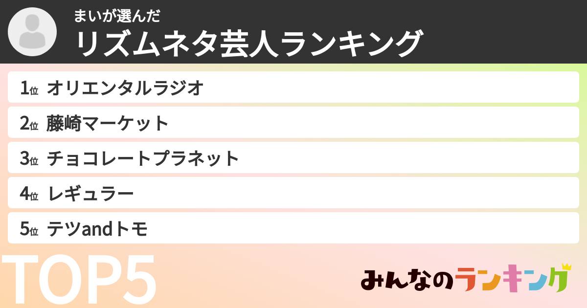 まいさんの「リズムネタ芸人ランキング」
