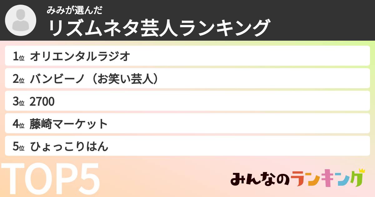 みみさんの「リズムネタ芸人ランキング」