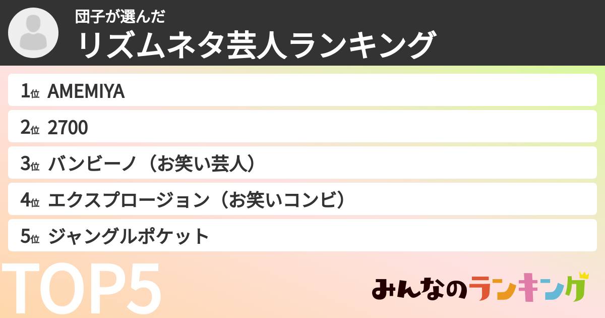団子さんの「リズムネタ芸人ランキング」