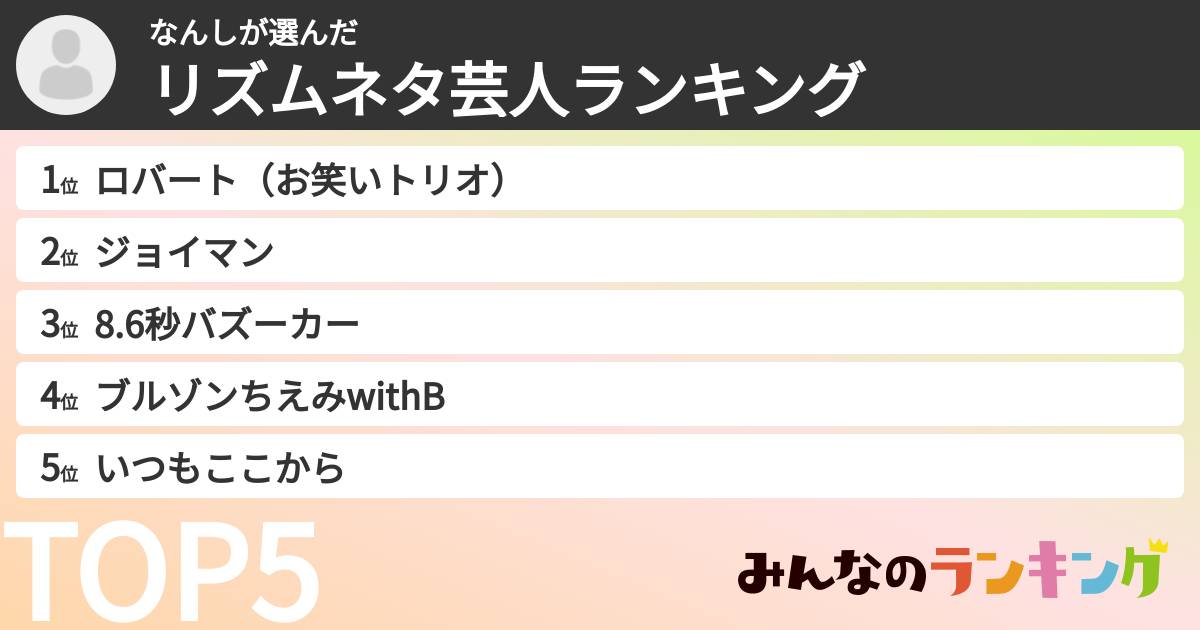 なんしさんの「リズムネタ芸人ランキング」