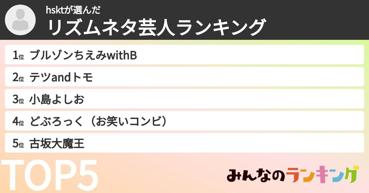 hsktさんの「リズムネタ芸人ランキング」