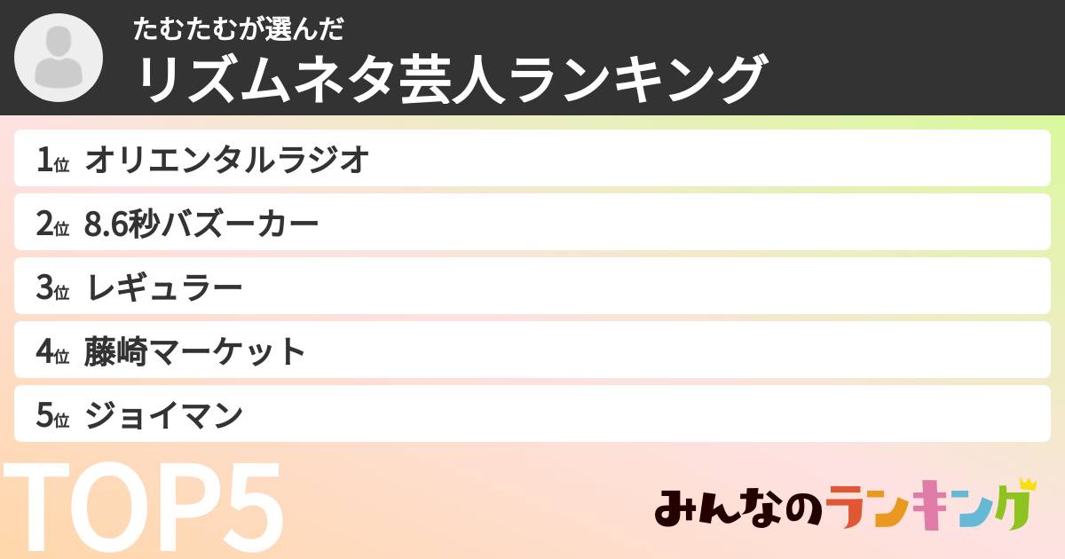 たむたむさんの「リズムネタ芸人ランキング」