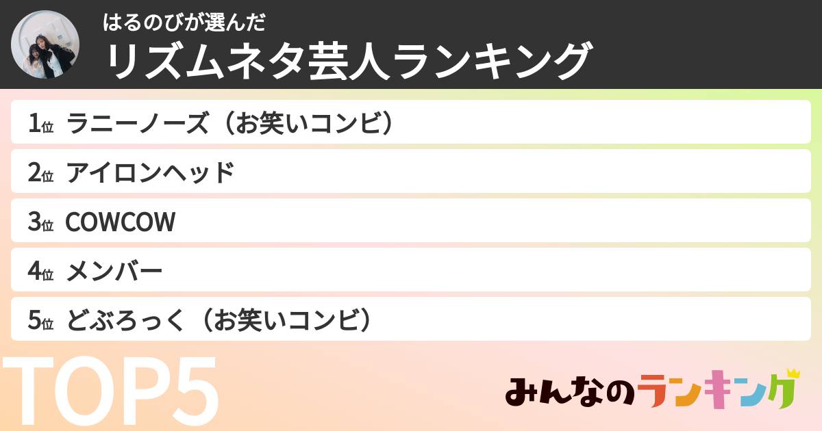 はるのびさんの「リズムネタ芸人ランキング」
