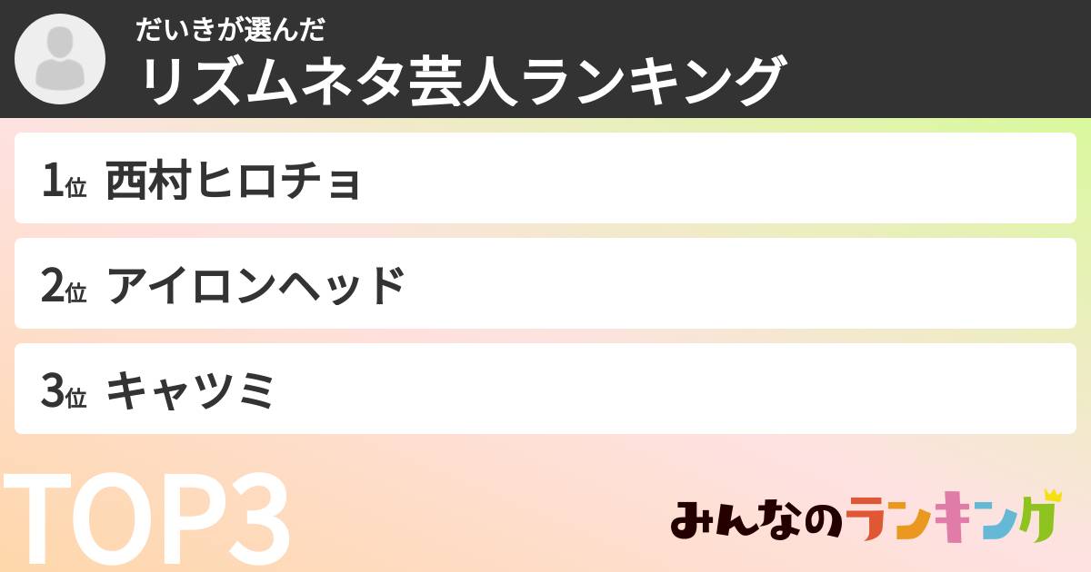 だいきさんの「リズムネタ芸人ランキング」
