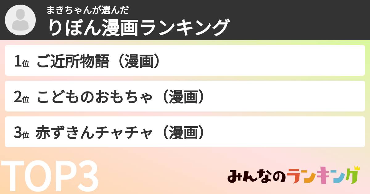 まきちゃんさんの「りぼん漫画ランキング」