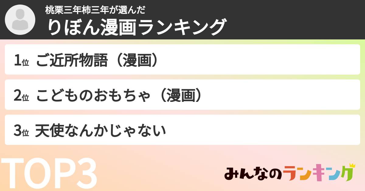 桃栗三年柿三年さんの「りぼん漫画ランキング」