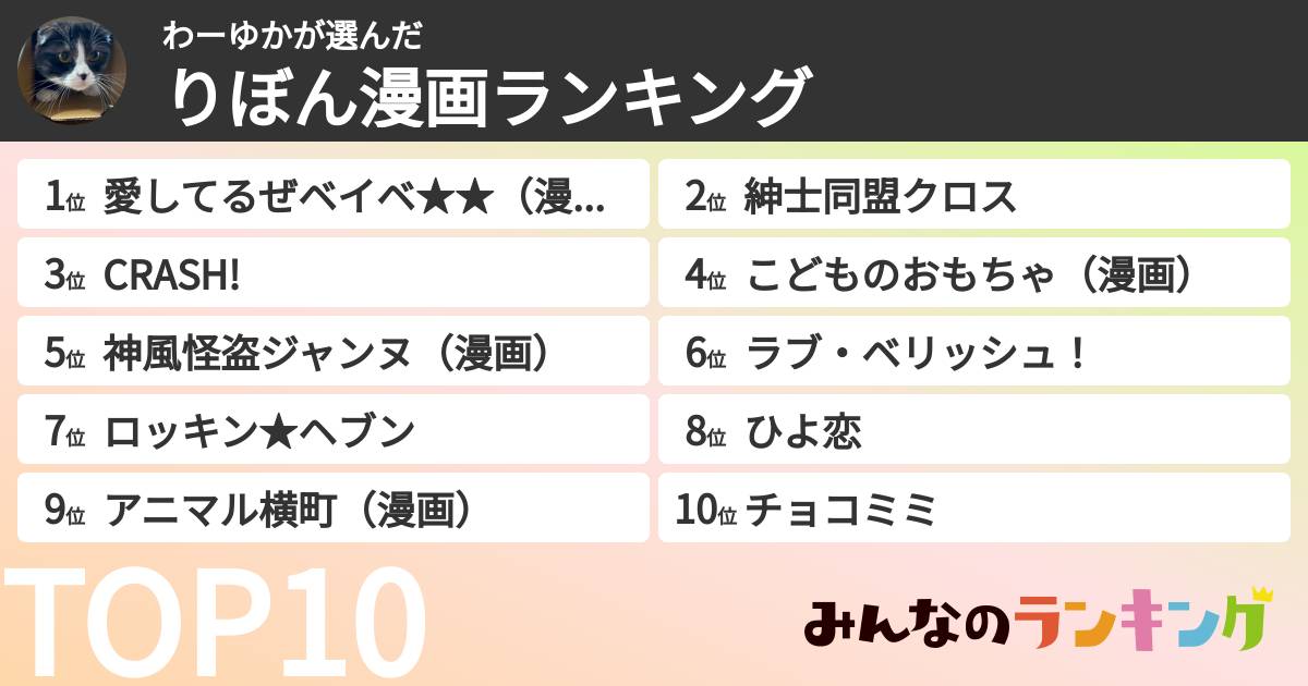 わーゆかさんの「りぼん漫画ランキング」