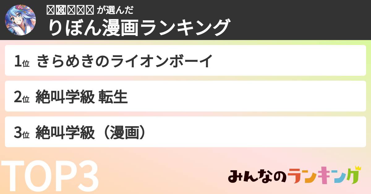 ✧̣̥̇  𝔸ℕℕ𝔸  さんの「りぼん漫画ランキング」