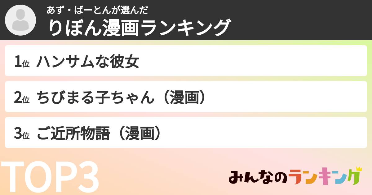 あず・ばーとんさんの「りぼん漫画ランキング」