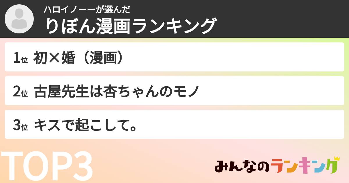 ハロイノーーさんの「りぼん漫画ランキング」