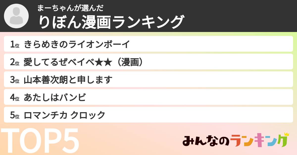 まーちゃんさんの「りぼん漫画ランキング」