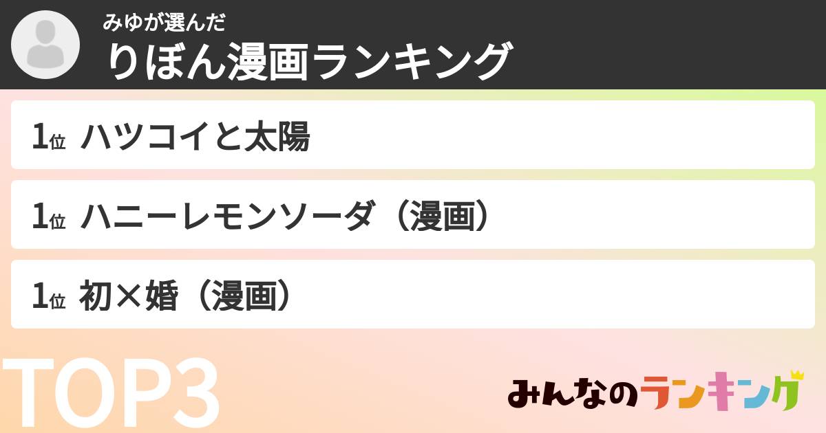 みゆさんの「りぼん漫画ランキング」