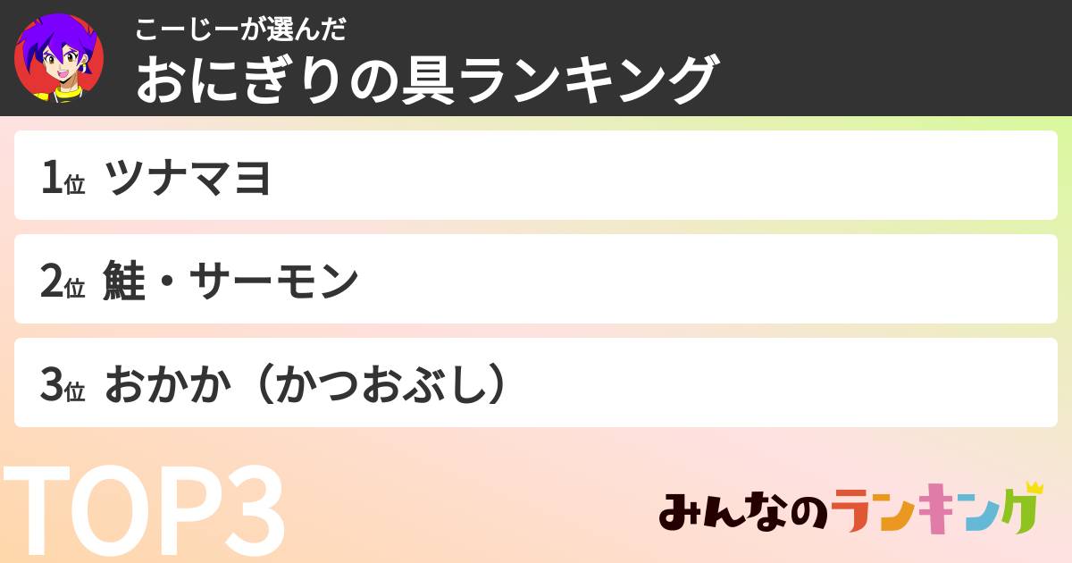 こーじーさんの「おにぎりの具ランキング」