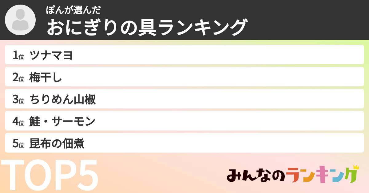 ぽんさんの「おにぎりの具ランキング」