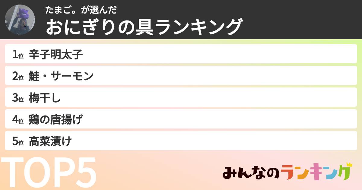 たまご。さんの「おにぎりの具ランキング」