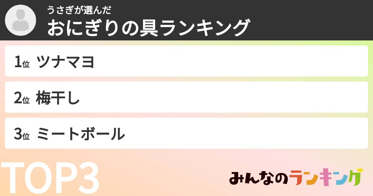 うさぎさんの「おにぎりの具ランキング」
