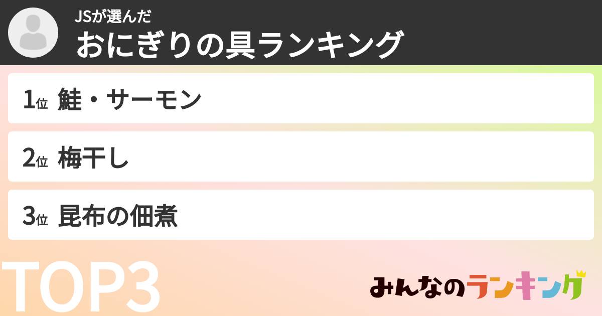JSさんの「おにぎりの具ランキング」