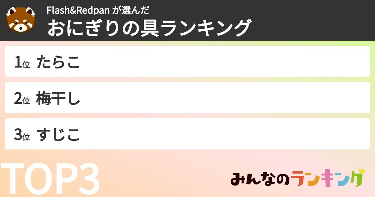 Flash&Redpan さんの「おにぎりの具ランキング」