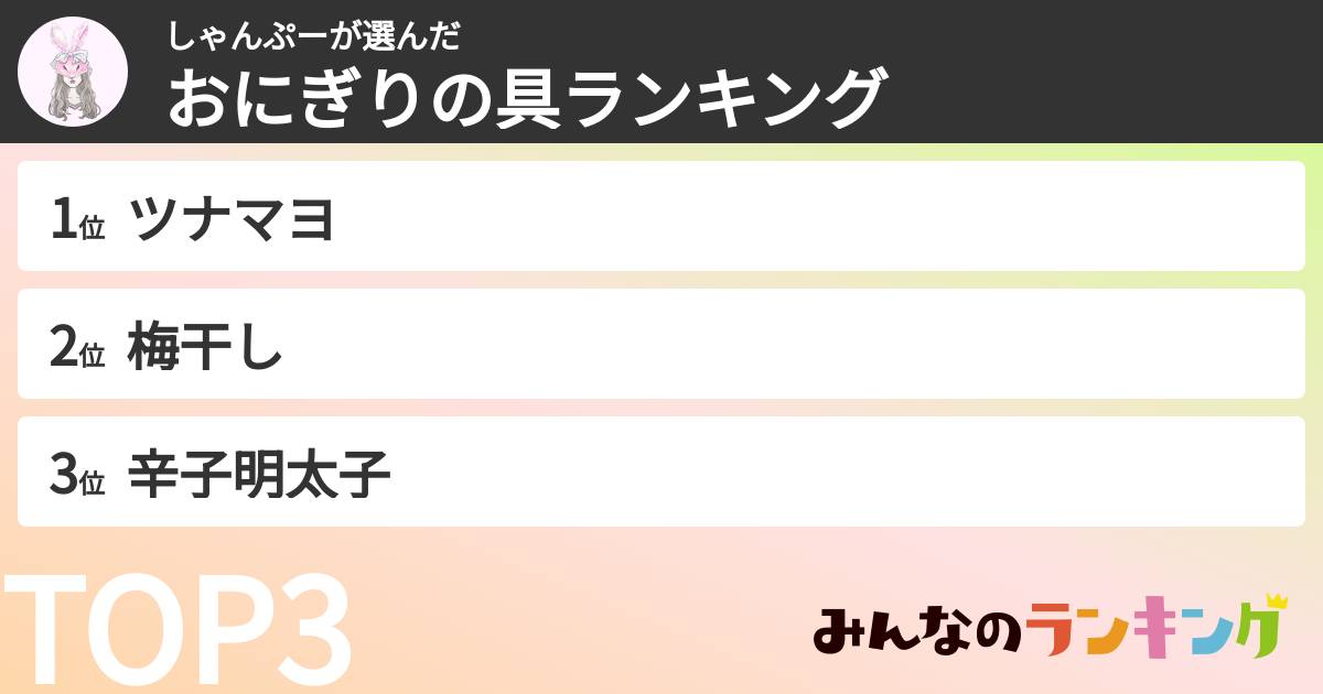 しゃんぷーさんの「おにぎりの具ランキング」
