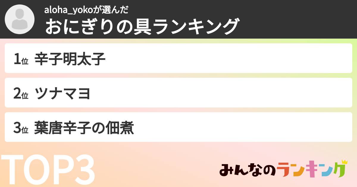 aloha_yokoさんの「おにぎりの具ランキング」