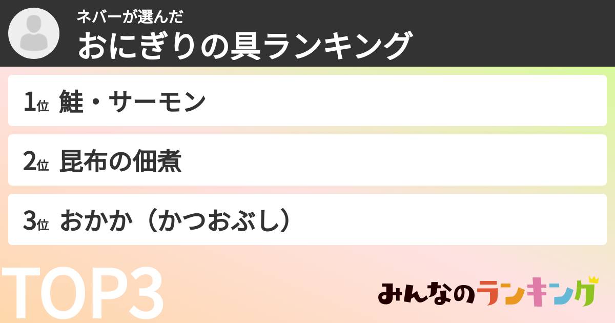 ネバーさんの「おにぎりの具ランキング」