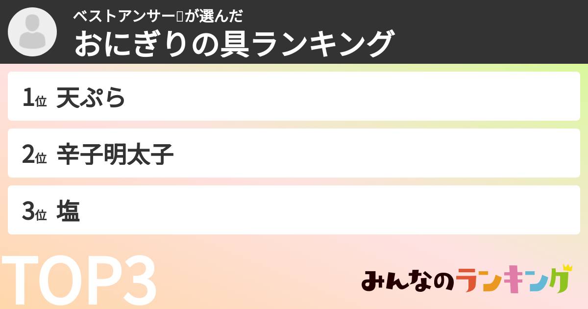 ベストアンサー👑さんの「おにぎりの具ランキング」