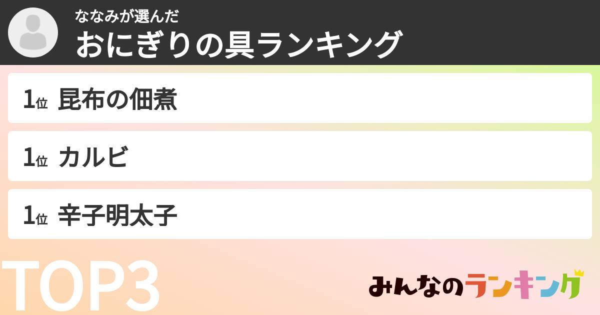 ななみさんの「おにぎりの具ランキング」