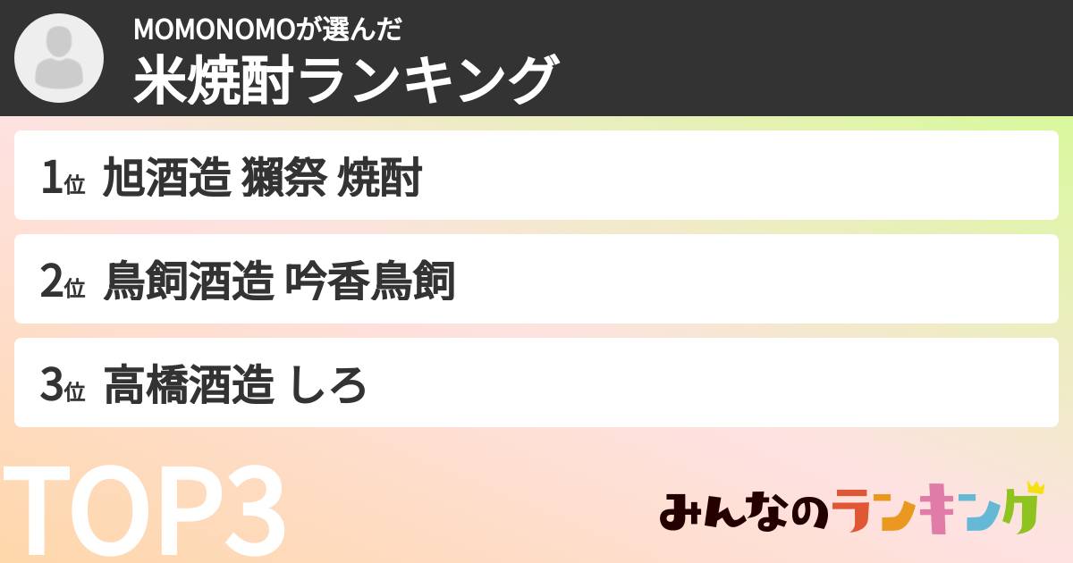 MOMONOMOさんの「米焼酎ランキング」