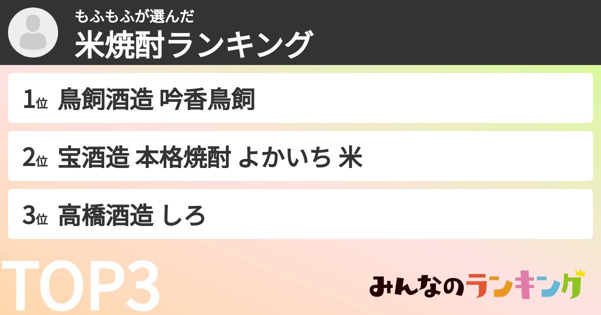 もふもふさんの「米焼酎ランキング」