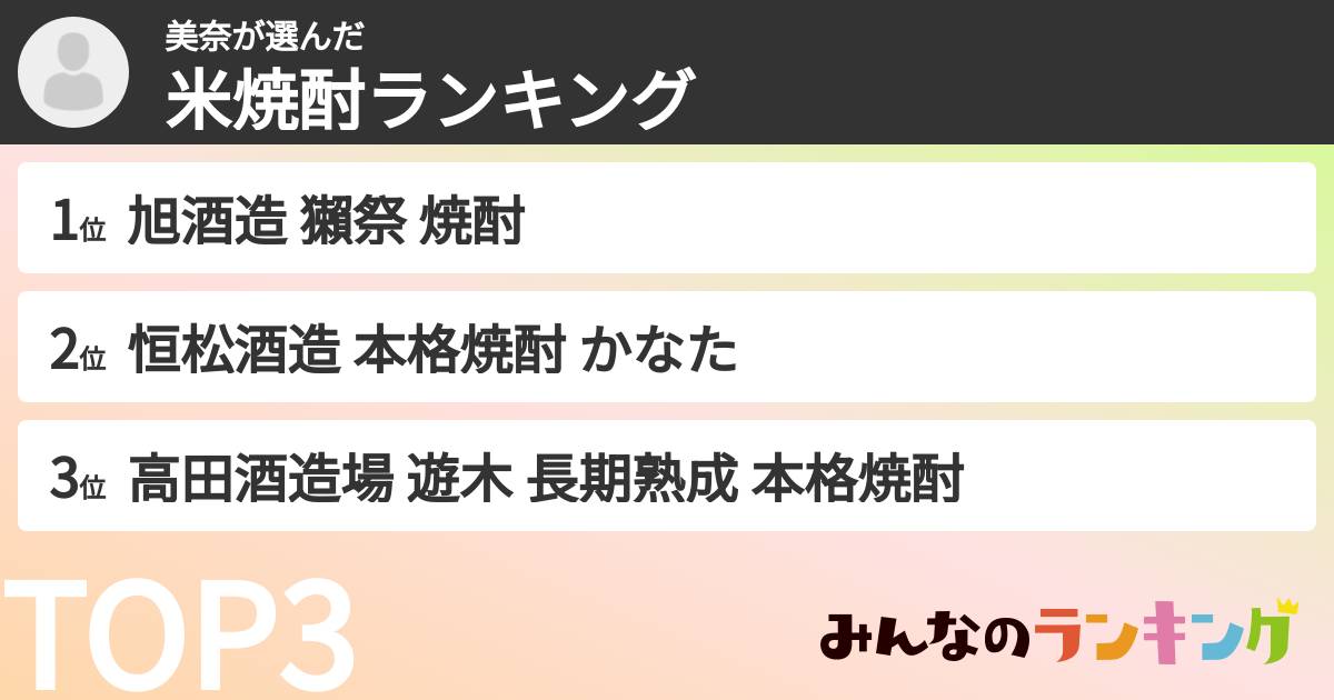 美奈さんの「米焼酎ランキング」