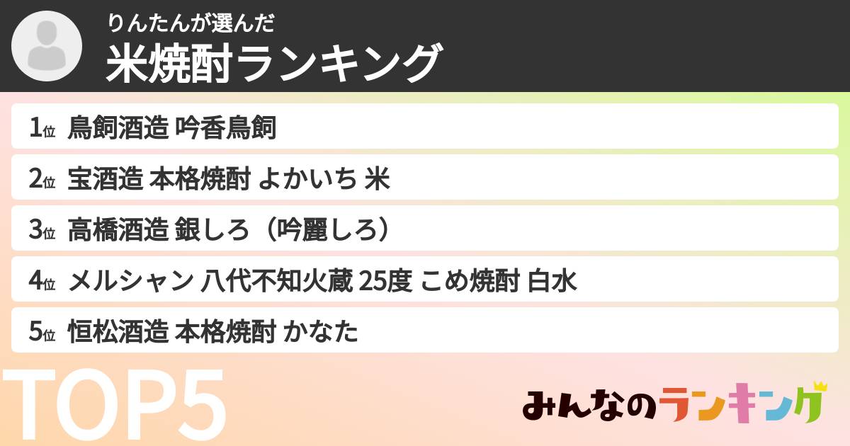 りんたんさんの「米焼酎ランキング」