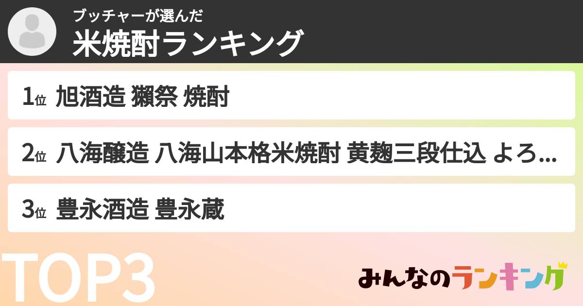 ブッチャーさんの「米焼酎ランキング」
