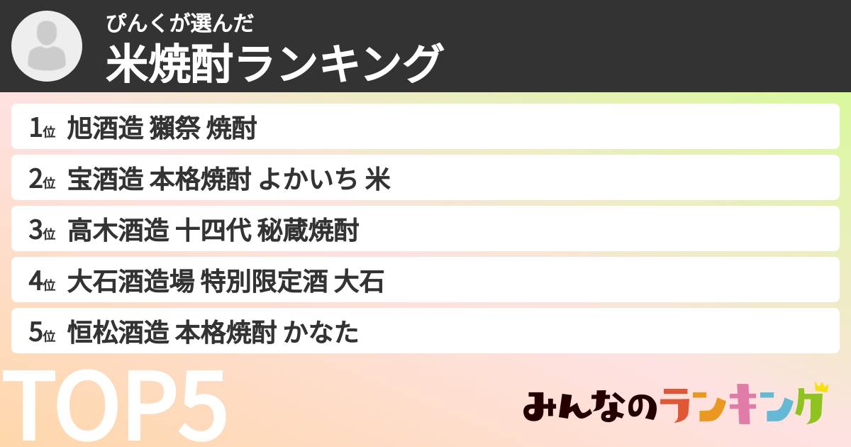 ぴんくさんの「米焼酎ランキング」