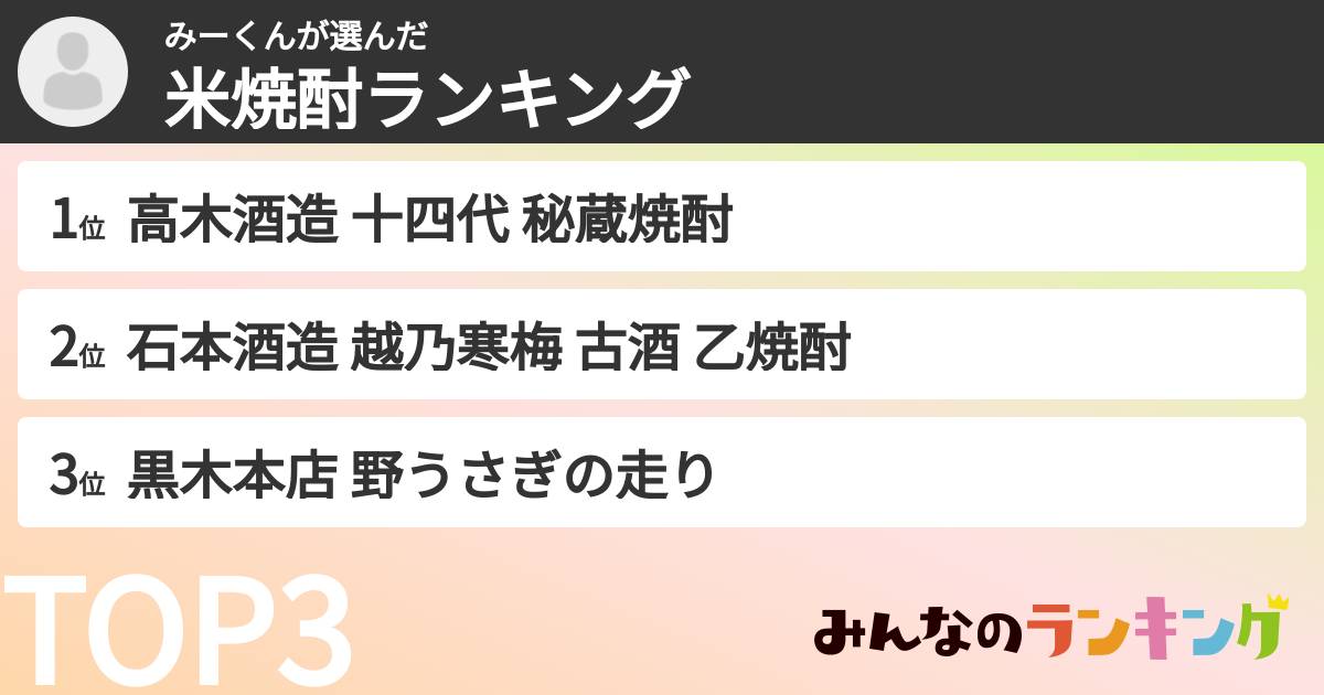 みーくんさんの「米焼酎ランキング」