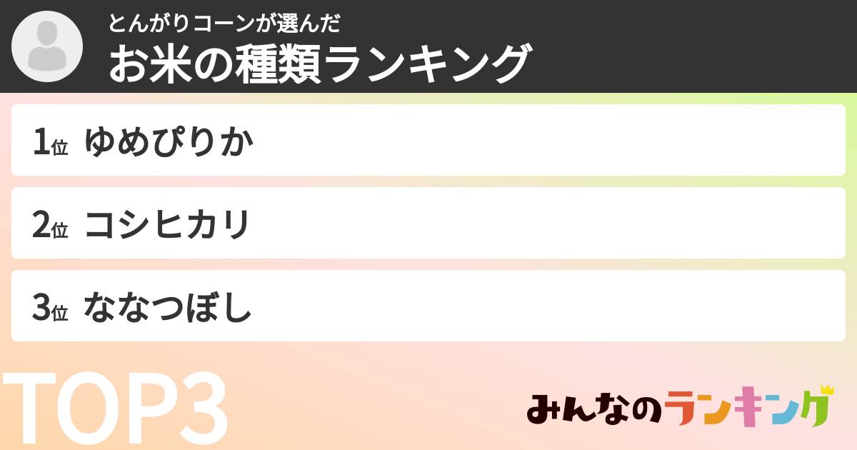 とんがりコーンさんの「お米の種類ランキング」